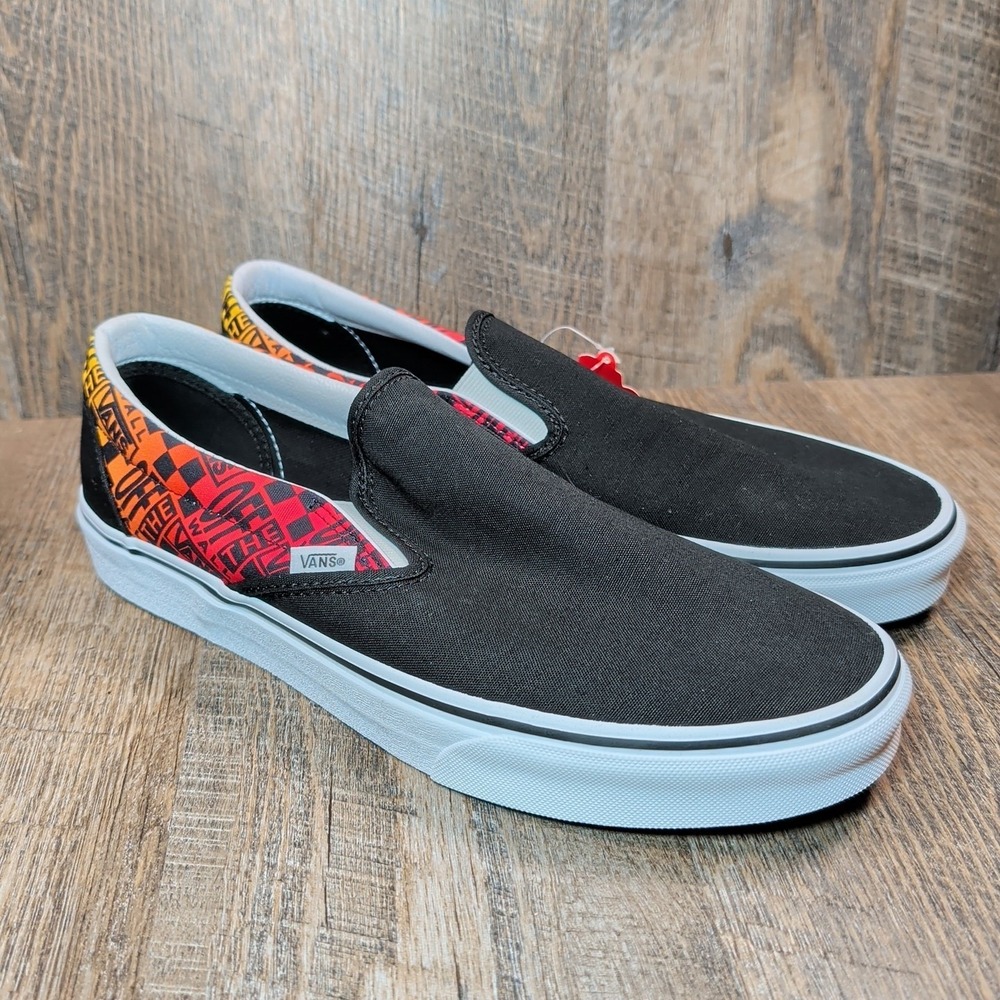 Vans Men's Classic Slip On Sneakers Size 12 Red Black NWT Logo Flame Sneakers